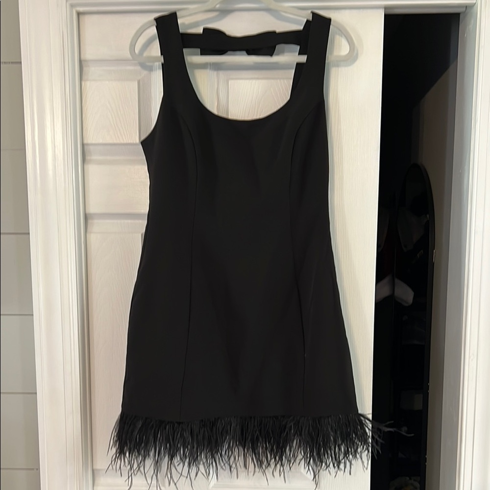 Elegant Black Feather-Trim Dress